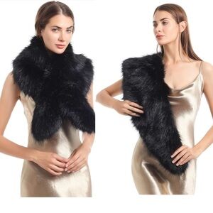Aldo black faux fur scarf shawl fall winter vegan NWOT